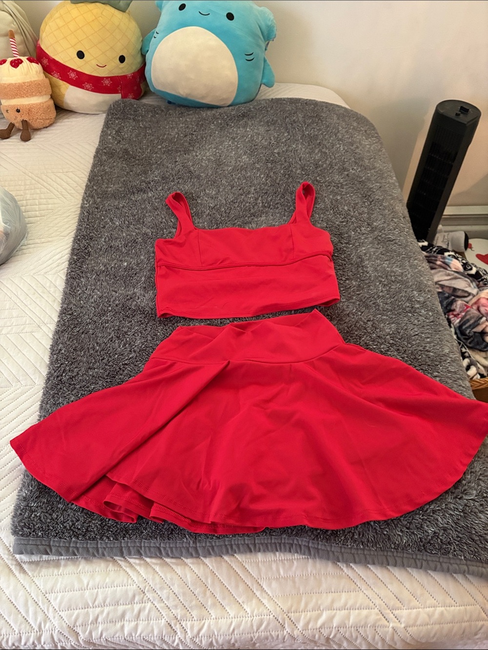 Red Two-Piece Crop Top & Flared Skirt Set - Women